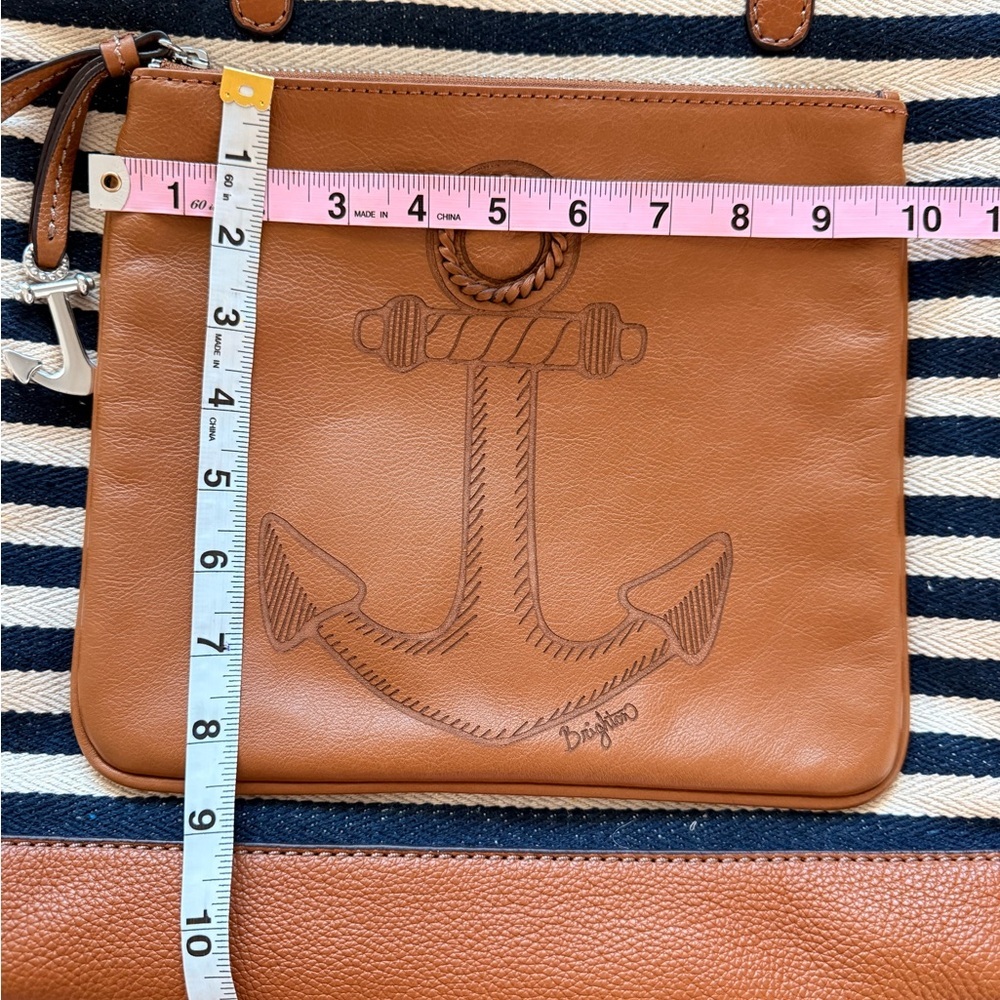 Brighton Sea to Shore Navy and White Striped Tote with Brown Anchor Accent - Picture 9 of 15
